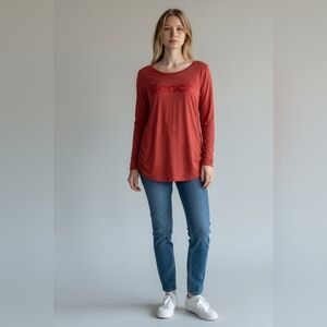 Bench Women's small long sleeve t-shirt with ruched sides, logo, NWT